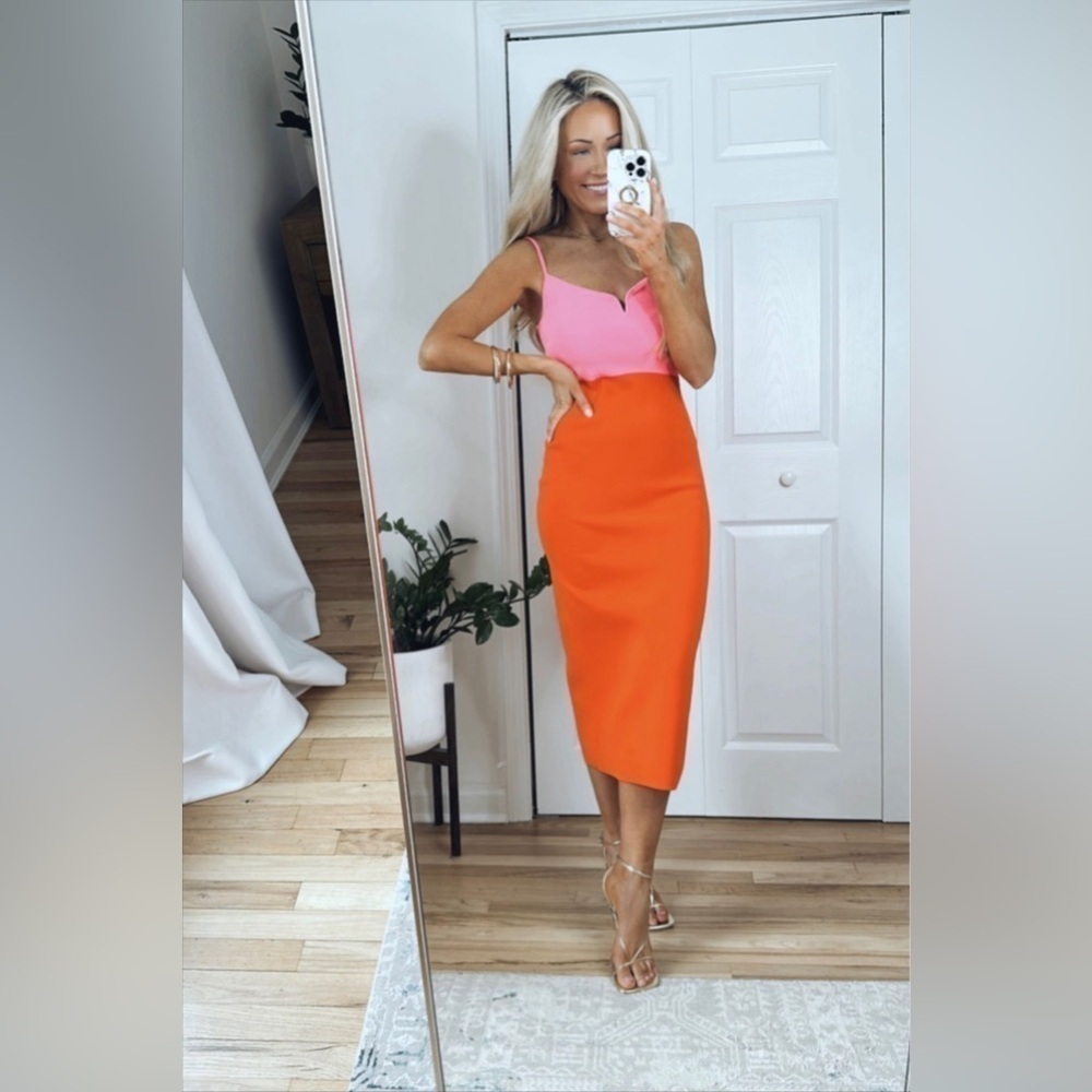 Express Body Contour V-Wire Color Block Midi Sweater Dress Large - Picture 10 of 16